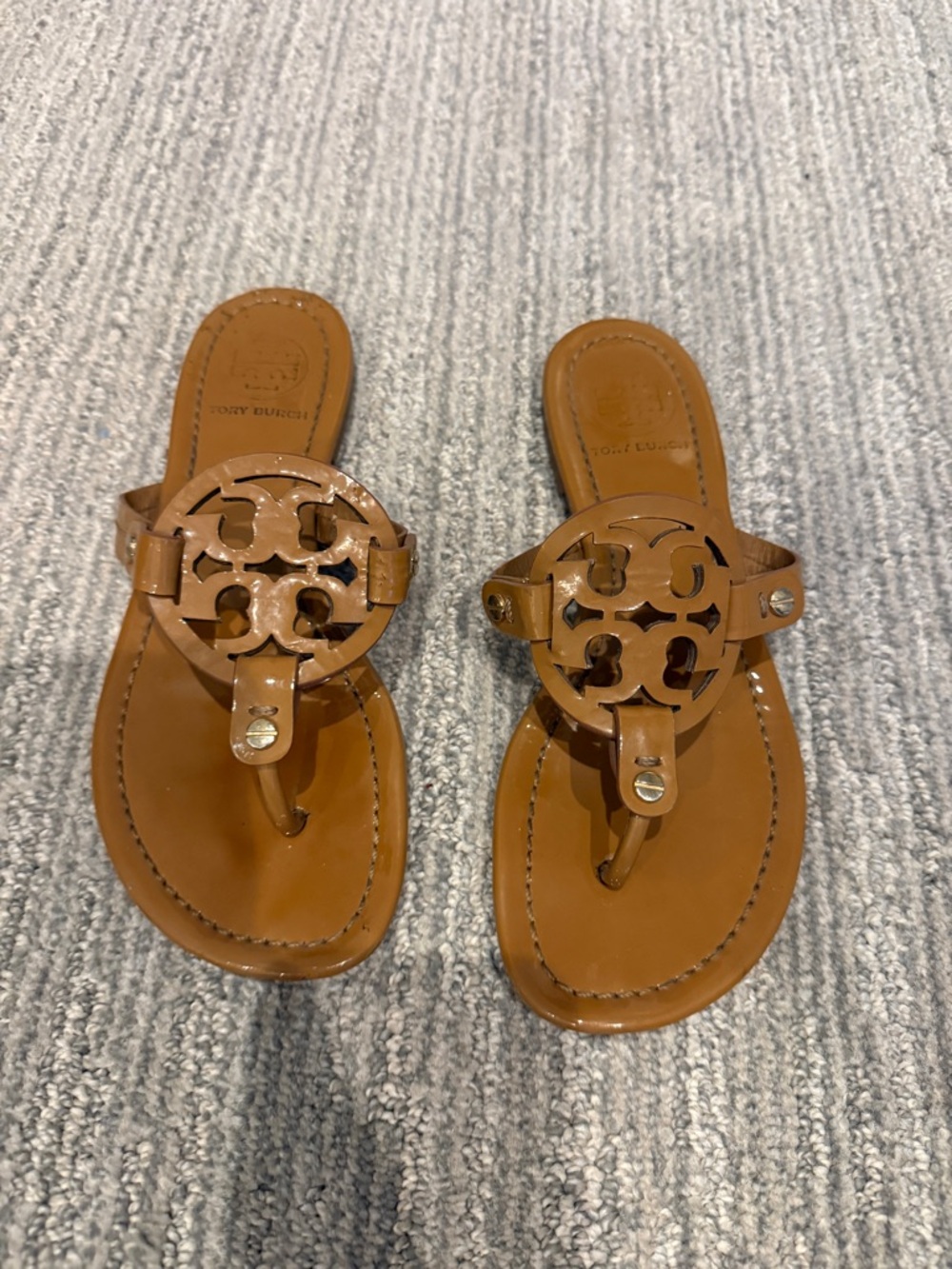 Tory Burch Tan/Cognac Miller Logo Thong Sandals